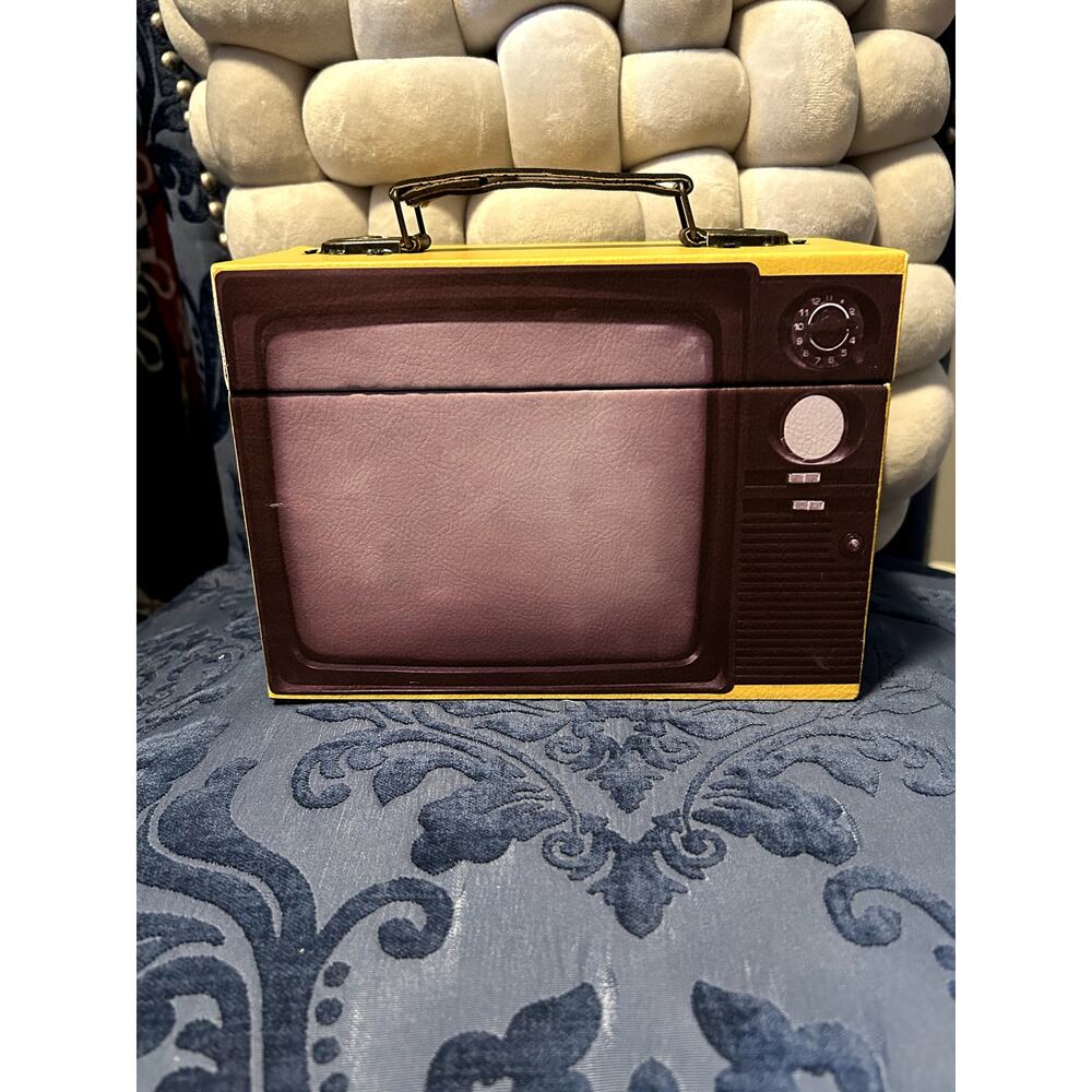 Yellow Wooden Old School TV Small Carry Bag